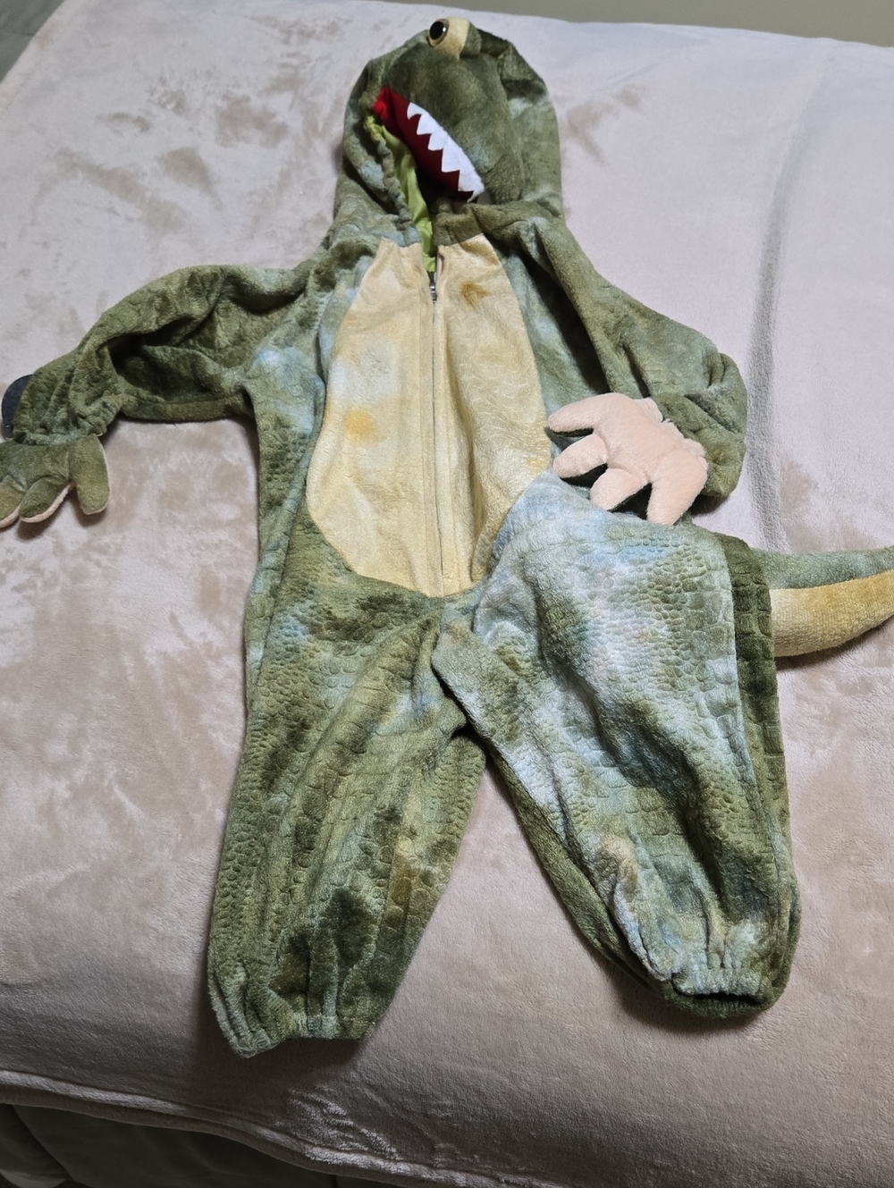 Olive Green Dino Kids Hooded Costume Jumpsuit